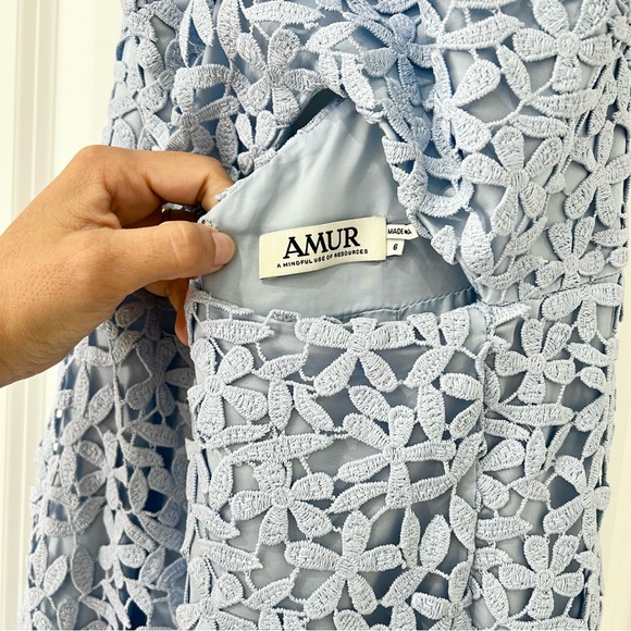 Amur Lara Dress Light Blue Eyelet Hi Low Midi Dress Size 6 - Picture 11 of 13